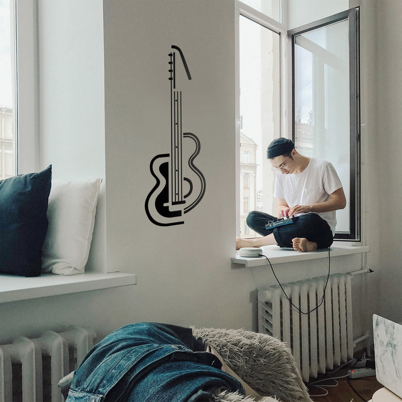 Vinyl Wall Art Decal - Guitar Design - Cool Modern Abstract Music Instrument For Musicians Home Work Store Studio Bedroom Living Room Apartment Office Decor 2