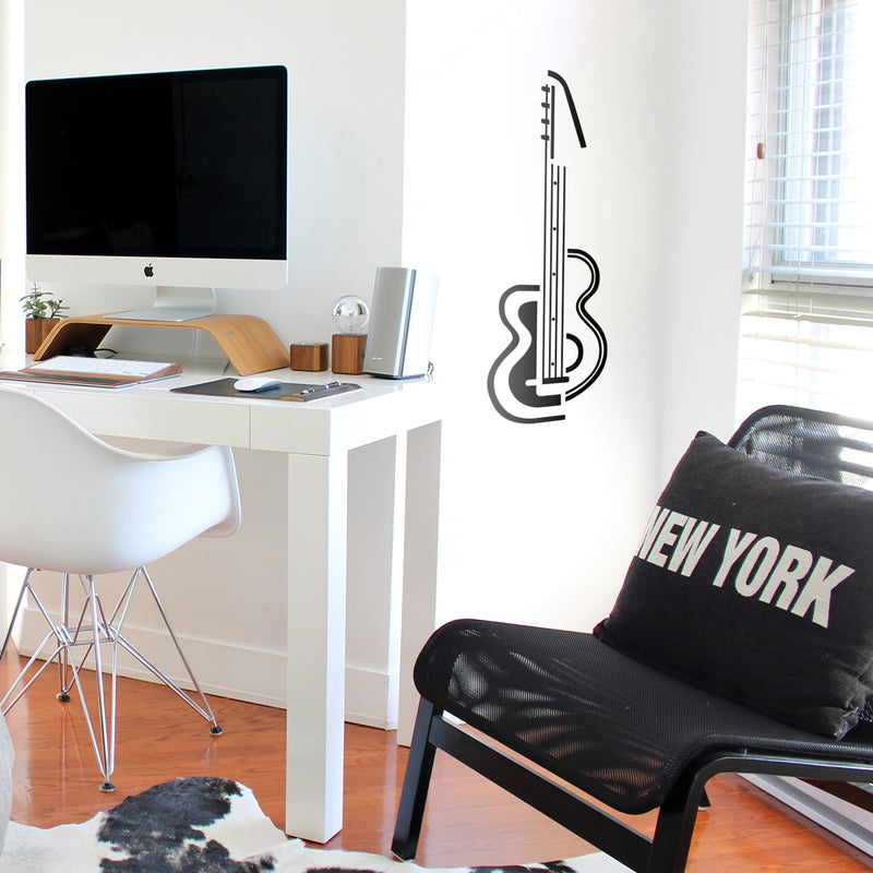 Vinyl Wall Art Decal - Guitar Design - Cool Modern Abstract Music Instrument For Musicians Home Work Store Studio Bedroom Living Room Apartment Office Decor 3