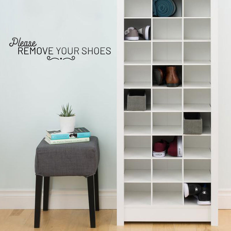 Vinyl Wall Art Decal - Please Remove Your Shoes - 5" x 23" - Modern Trendy Home Apartment Entryway Door Mud Room Living Room Indoor Outdoor Friendly Household Welcome Sign Decor 2