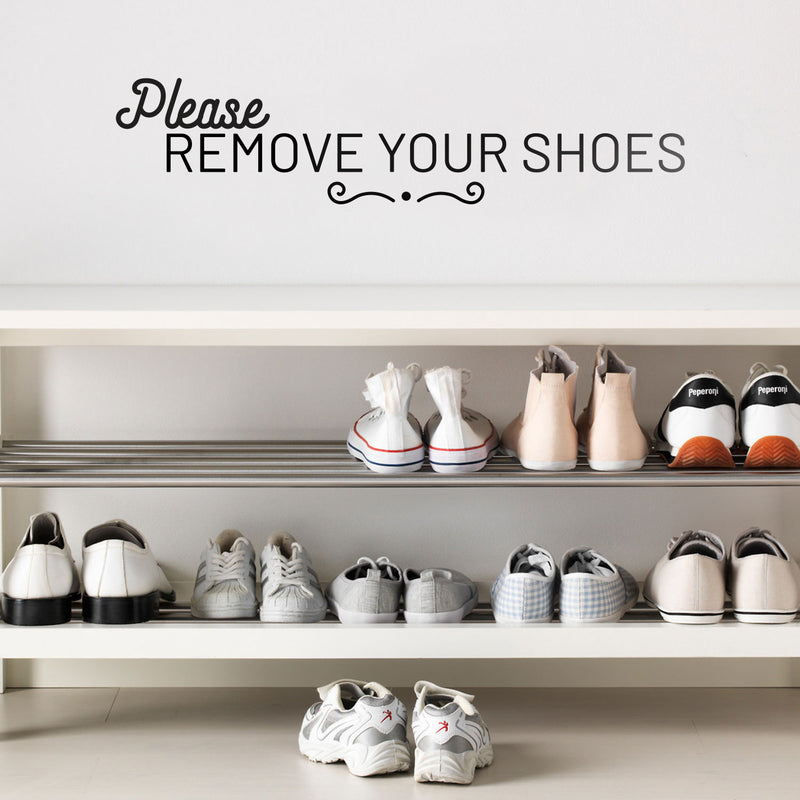 Vinyl Wall Art Decal - Please Remove Your Shoes - 5" x 23" - Modern Trendy Home Apartment Entryway Door Mud Room Living Room Indoor Outdoor Friendly Household Welcome Sign Decor 3