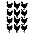 Set of 12 Vinyl Wall Art Decals - Chickens - Each - Modern Cute Charming Country Farm Hens Home Kitchen Bedroom Nursery Living Room Playroom Apartment Work Pattern Decor 1