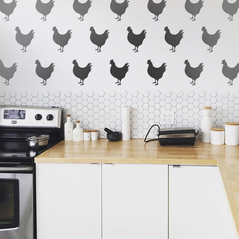 Set of 12 Vinyl Wall Art Decals - Chickens - Each - Modern Cute Charming Country Farm Hens Home Kitchen Bedroom Nursery Living Room Playroom Apartment Work Pattern Decor 4