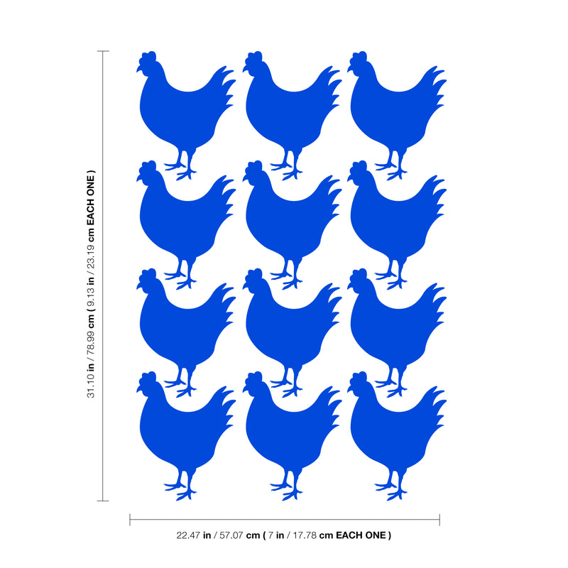 Set of 12 Vinyl Wall Art Decals - Chickens - 9" x 7" Each - Modern Cute Charming Country Farm Hens Home Kitchen Bedroom Nursery Living Room Playroom Apartment Work Pattern Decor 4