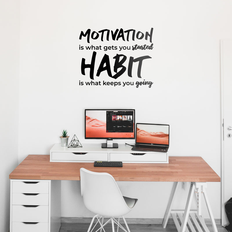 Vinyl Wall Art Decal - Motivation Is What Gets You Started - 23" x 28" - Motivational Life Quote For Gym Fitness Home Bedroom Office Workplace Apartment Living Room Quotes Decor 2