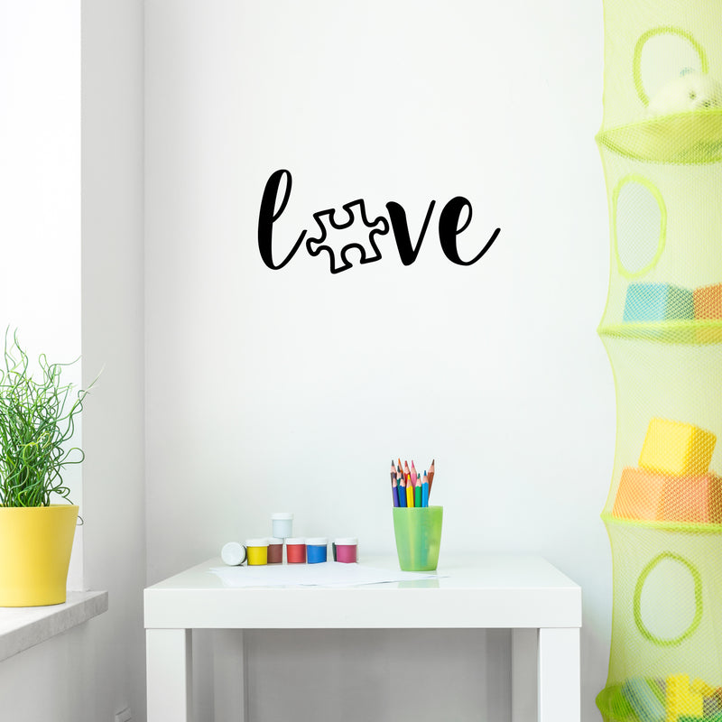 Vinyl Wall Art Decal - Love Puzzle Piece  - 9.5" x 22" - Positive Autism Awareness Support For Home Bedroom Apartment Nursery Playroom School Living Room Work Office Indoor Quotes 3