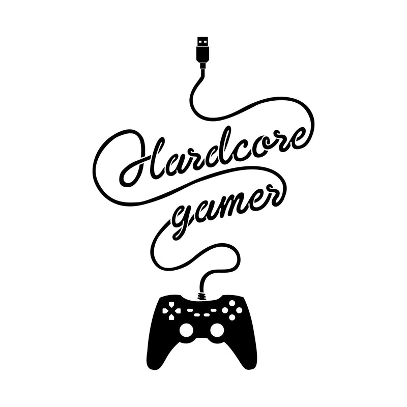 Vinyl Wall Art Decal - Hardcore Gamer - Fun Control Cable Cool Modern Home Playroom Bedroom Living Room Kids Room Nursery Indoor Outdoor Apartment Dorm Room Decor 1