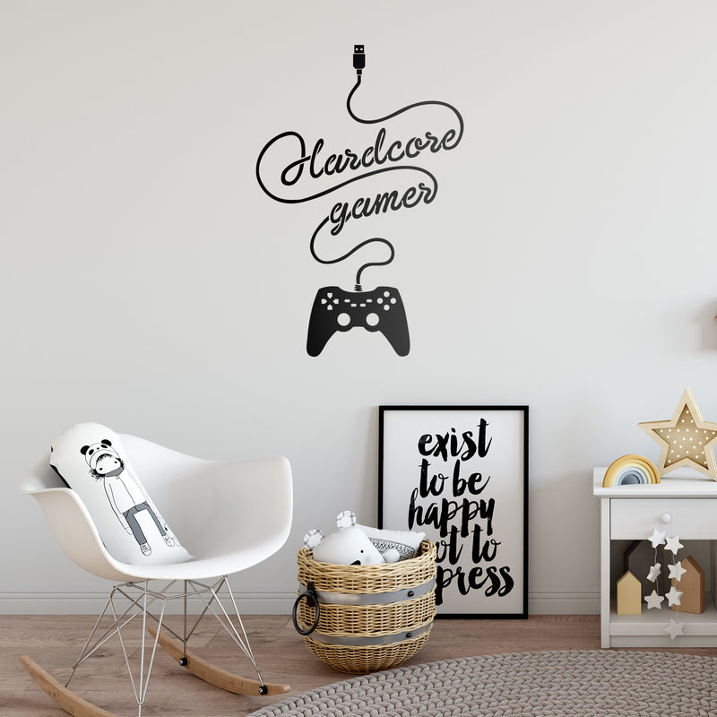 Vinyl Wall Art Decal - Hardcore Gamer - 23" x 15" - Fun Control Cable Cool Modern Home Playroom Bedroom Living Room Kids Room Nursery Indoor Outdoor Apartment Dorm Room Decor 2