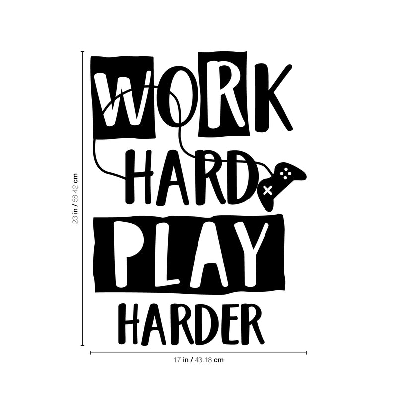 Vinyl Wall Art Decal - Work Hard Play Harder - Fun Control Cable Cool Modern Home Playroom Bedroom Living Room Kids Room Nursery Indoor Outdoor Apartment Dorm Room Decor 4