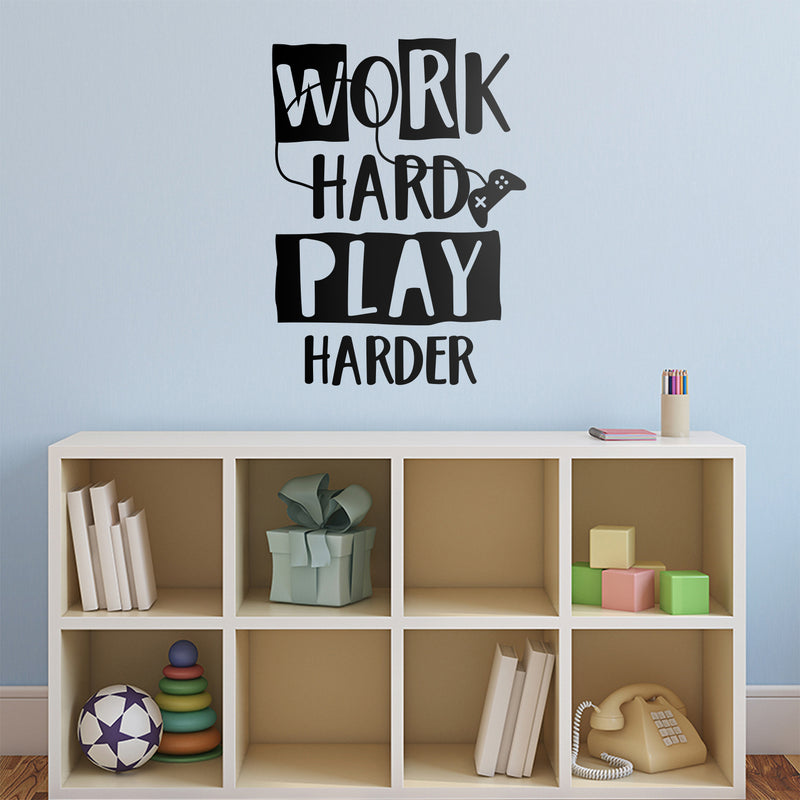 Vinyl Wall Art Decal - Work Hard Play Harder - 23" x 17" - Fun Control Cable Cool Modern Home Playroom Bedroom Living Room Kids Room Nursery Indoor Outdoor Apartment Dorm Room Decor 3