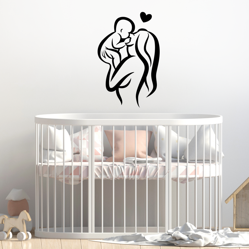 Vinyl Wall Art Decal - Mom And Baby Silhouette - 34" x 22" - Chic Vogue Modern Feminine Body Shape Home Work Bedroom Living Room Apartment Office Store Indoor Women's Teens Decoration 2