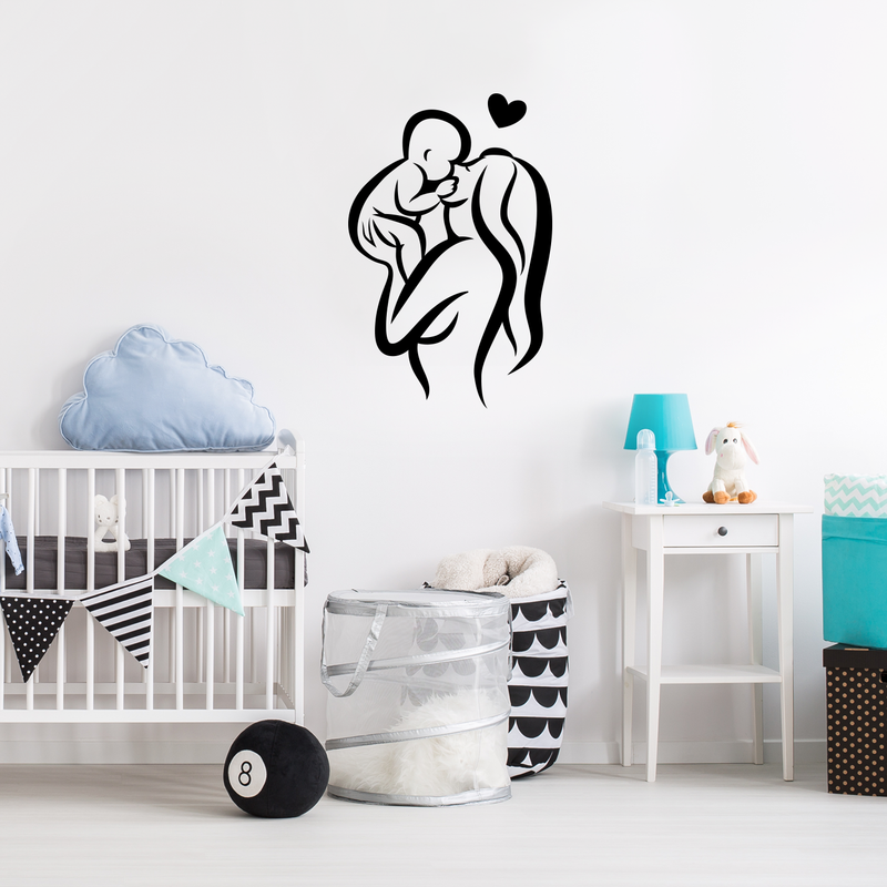 Vinyl Wall Art Decal - Mom And Baby Silhouette - Chic Vogue Modern Feminine Body Shape Home Work Bedroom Living Room Apartment Office Store Indoor Women's Teens Decoration 3