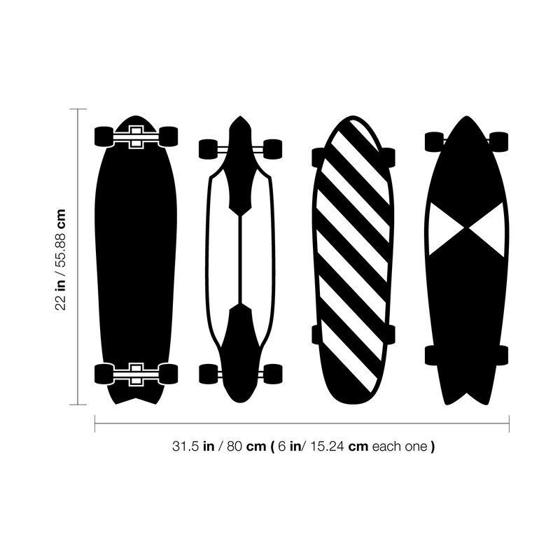 Set of 4 Vinyl Wall Art Decals - Skateboards - 2Each - Cool Modern Kids Boys Girls Home Playroom Bedroom Living Room Nursery Indoor Outdoor Apartment Dorm Room Decor 4