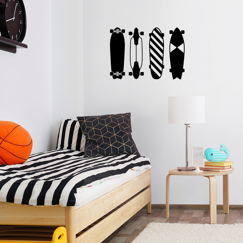 Set of 4 Vinyl Wall Art Decals - Skateboards - 22" x 6" Each - Cool Modern Kids Boys Girls Home Playroom Bedroom Living Room Nursery Indoor Outdoor Apartment Dorm Room Decor 2