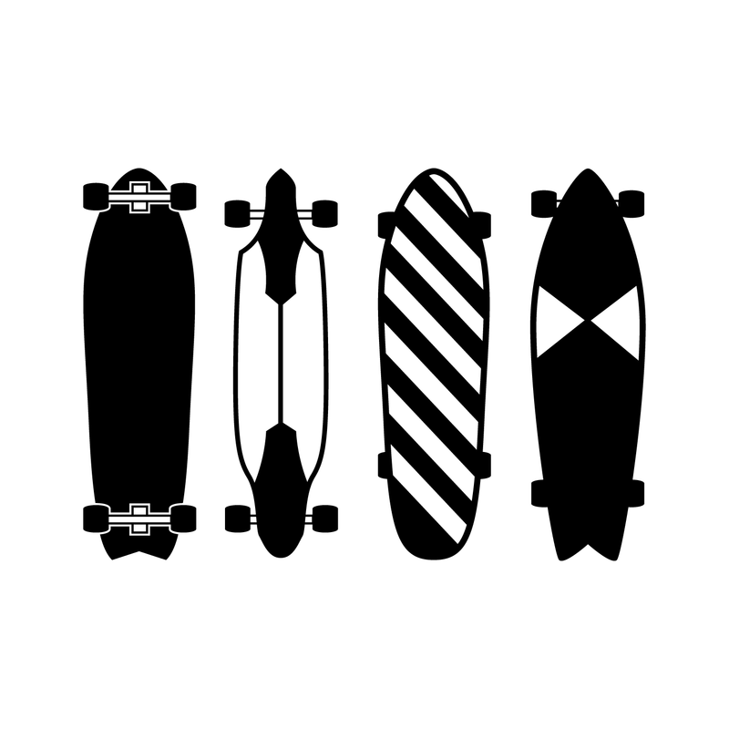 Set of 4 Vinyl Wall Art Decals - Skateboards - 22" x 6" Each - Cool Modern Kids Boys Girls Home Playroom Bedroom Living Room Nursery Indoor Outdoor Apartment Dorm Room Decor 1