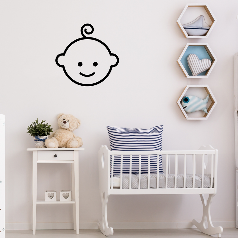 Vinyl Wall Art Decal - Baby Face - Cute Trendy Cartoon Kid Toddler Face For Home Nursery Apartment Bedroom Living Room Kids Playroom Daycare Preschool Decor Design 3