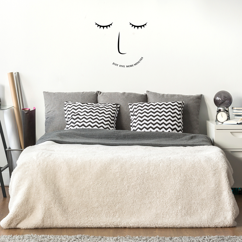 Vinyl Wall Art Decal - Just Five More Minutes - 19" x 22" - Modern Trendy Cute Sleepy Face Nap Time Home Apartment Bedroom Indoor Living Room Dorm Room Kids Teens Decor Quote 2