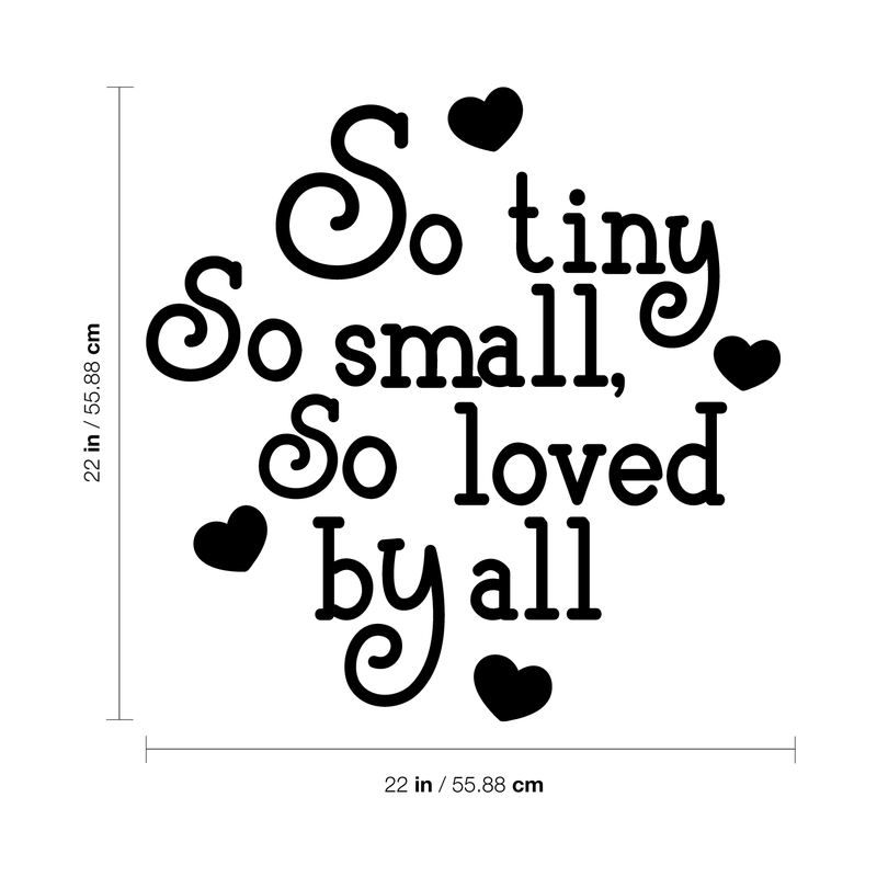 Vinyl Wall Art Decal - So Tiny So Small So Loved By All - 22" x 22" - Sweet Charming Modern Heart Shape Quote For Kids Bedroom Playroom Nursery Living Room Indoor Home Decoration 4