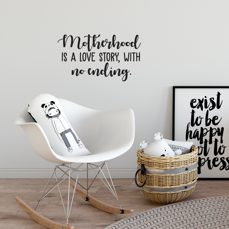 Vinyl Wall Art Decal - Motherhood Is A Love Story With No Ending - Modern Sweet Mom Quote For Home Bedroom Living Room Kitchen Dining Room Apartment Indoor Decoration 2