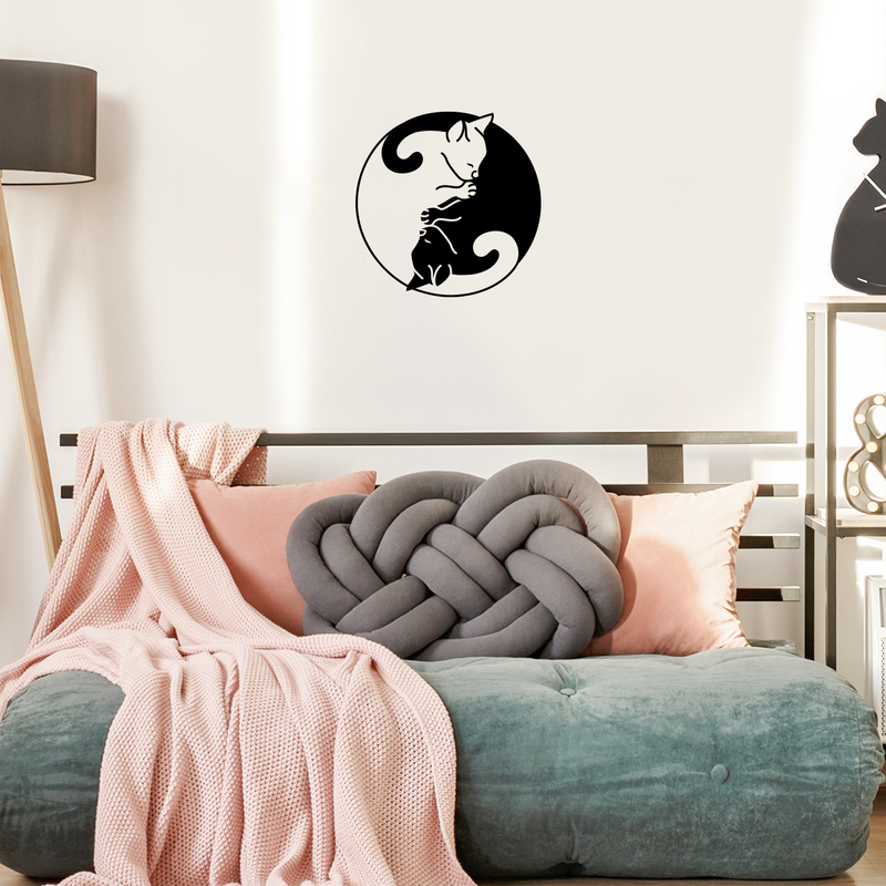 Vinyl Wall Art Decal - Ying Yang Cats - Cute Trendy Kittens Shape For Pet Lovers Home Apartment Bedroom Living Room Dorm Room Indoor Decoration 2