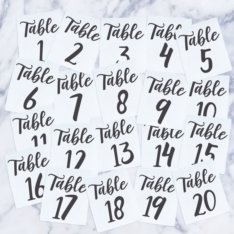 Vinyl Art Decals - Seating Chart Table Numbers 1-12 - From 5" x 4.5" Each - Elegant Find Your Seat Wedding Plan Couples Bride Groom Husband Wife Marriage Reception Love Decor 5