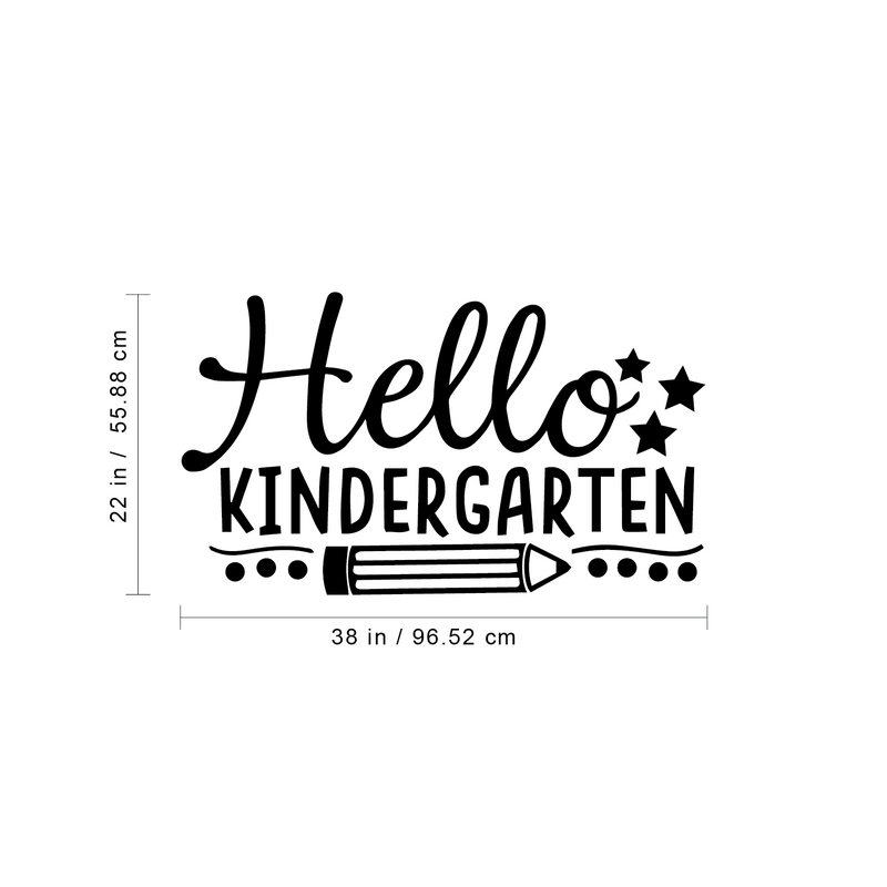 Vinyl Wall Art Decal - Hello Kindergarten - Trendy Star Pencil Shape Quote For Home Apartment Living Room Kids Room Nursery Playroom School Indoor Decoration 4