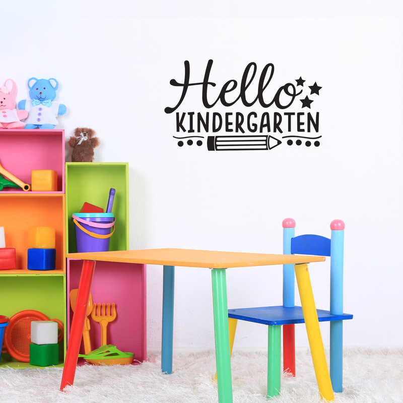 Vinyl Wall Art Decal - Hello Kindergarten - 22" x 38" - Trendy Star Pencil Shape Quote For Home Apartment Living Room Kids Room Nursery Playroom School Indoor Decoration 3
