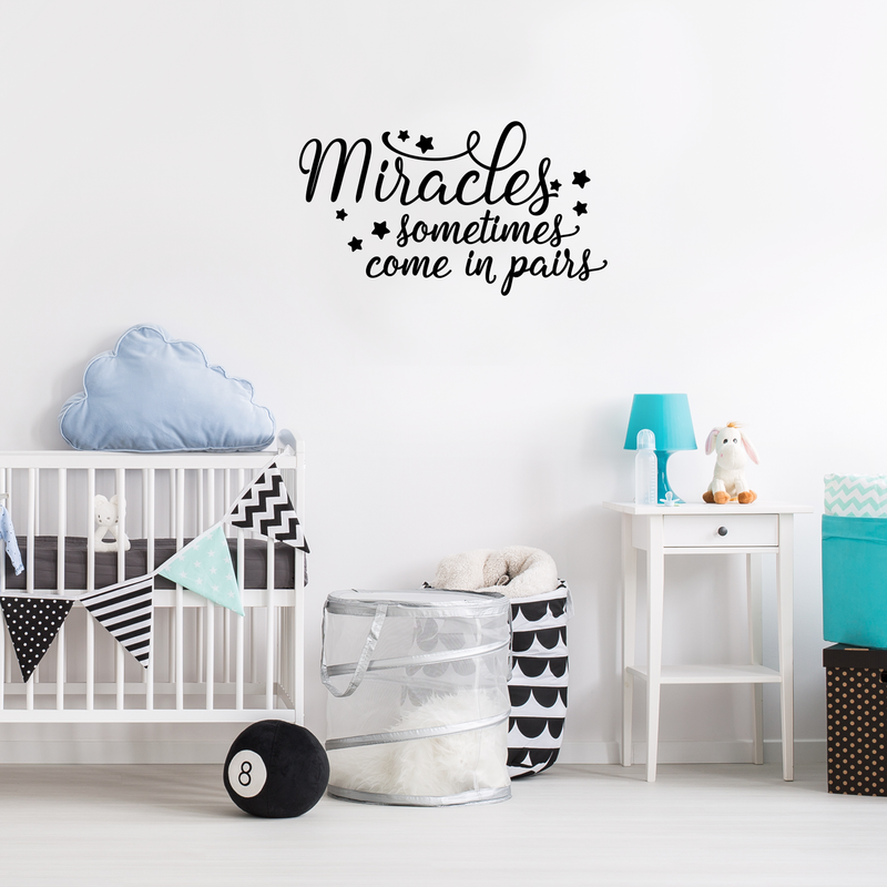 Vinyl Wall Art Decal - Miracles Sometimes Come In Pairs - Loving Sweet Charming Star Shapes Cursive Quote For Kids Bedroom Playroom Nursery Living Room Indoor Home Decor 2