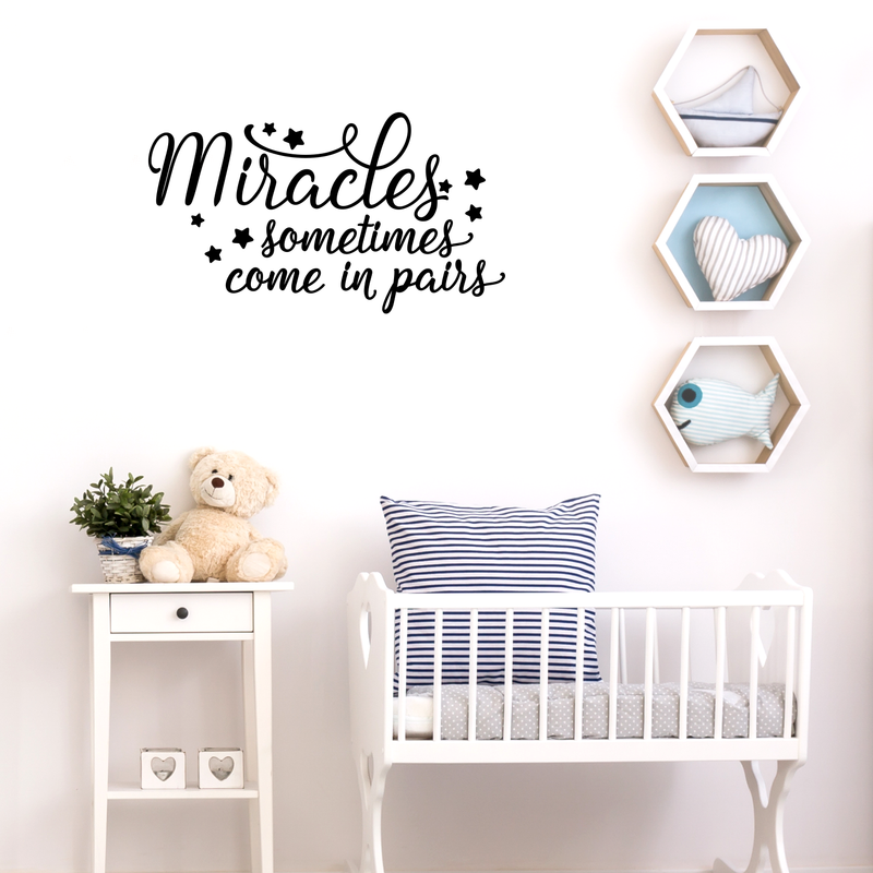 Vinyl Wall Art Decal - Miracles Sometimes Come In Pairs - Loving Sweet Charming Star Shapes Cursive Quote For Kids Bedroom Playroom Nursery Living Room Indoor Home Decor 3