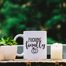 Vinyl Wall Art Decal - F$%king Finally - 3" x 3.5" -  Trendy Funny Cursive Bridal Quote For Mug Laptop Light Switch Car Bumper Sticker Computer Notebook Engagement Ring Shape 2