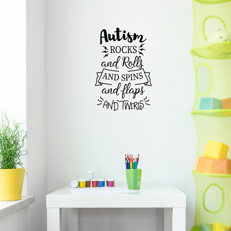 Vinyl Wall Art Decal - Autism Rocks And Rolls - 25" x 17" - Modern Inspirational Life Quote For Home Bedroom Playroom Nursery School Classroom Workplace Indoor Decoration 2