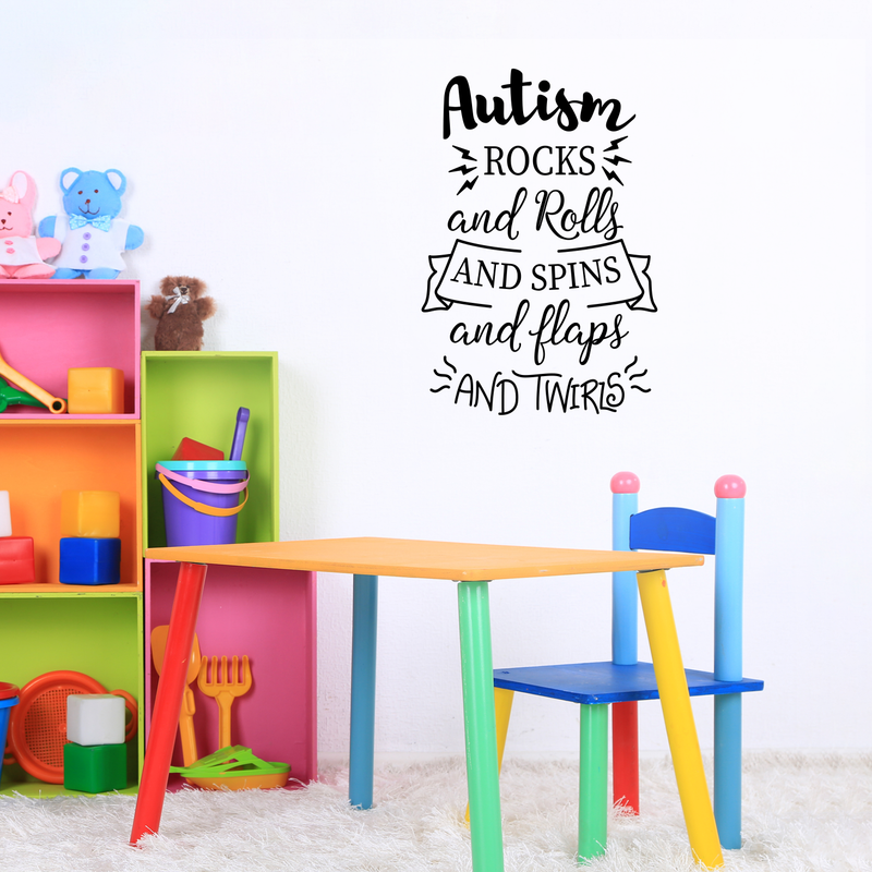 Vinyl Wall Art Decal - Autism Rocks And Rolls - 25" x 17" - Modern Inspirational Life Quote For Home Bedroom Playroom Nursery School Classroom Workplace Indoor Decoration 3