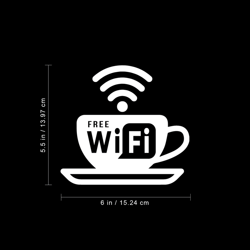 Vinyl Wall Art Decal - Free Wifi Sign - 5.5" x 6" - Modern White Informative Internet Sign For Store Front Restaurant Business Building Shop Indoor Outdoor 4