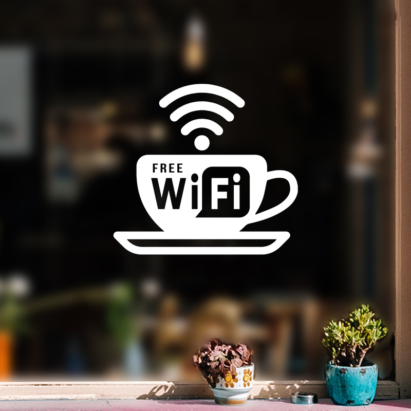Vinyl Wall Art Decal - Free Wifi Sign - 5.5" x 6" - Modern White Informative Internet Sign For Store Front Restaurant Business Building Shop Indoor Outdoor 3