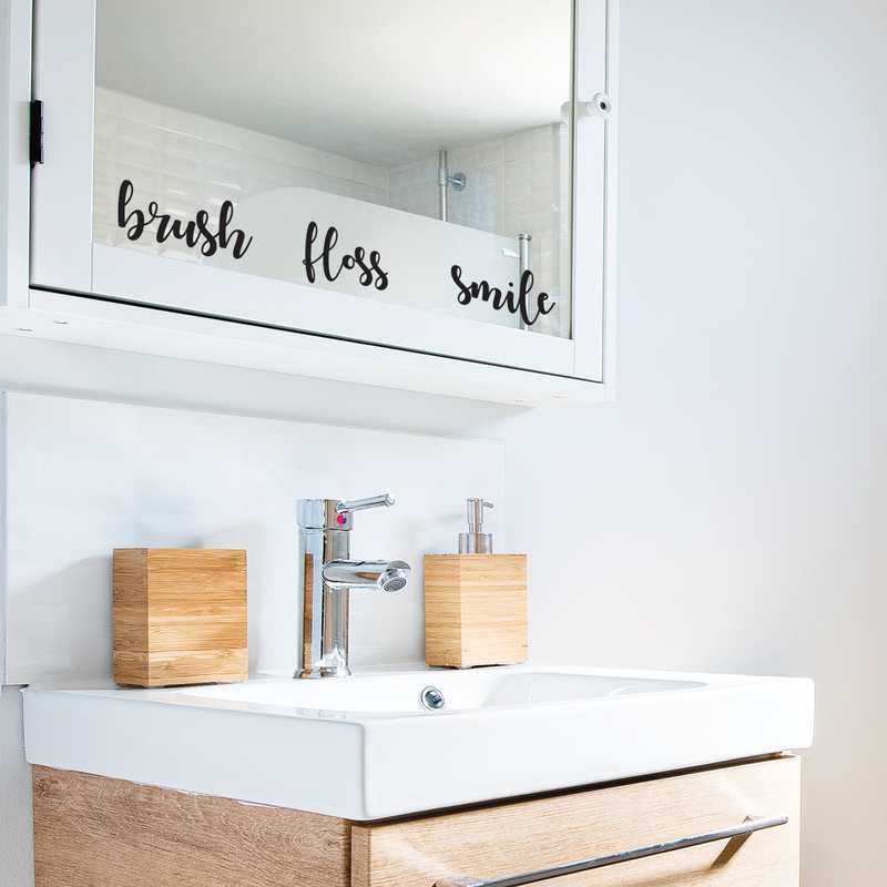 Vinyl Wall Art Decal - Brush Floss Smile - 5. - Trendy Cursive Funny Bathroom Quote For Home Apartment Bedroom Bathtub Shower Dorm Room Kids Toddlers Room Indoor Decoration 3