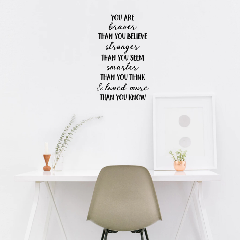 Vinyl Wall Art Decal - You Are Braver Than Your Believe - 28" x 17" - Inspirational Positive Self Esteem Quote For Home Bedroom Living Room Office Workplace Classroom Indoor Decoration 2