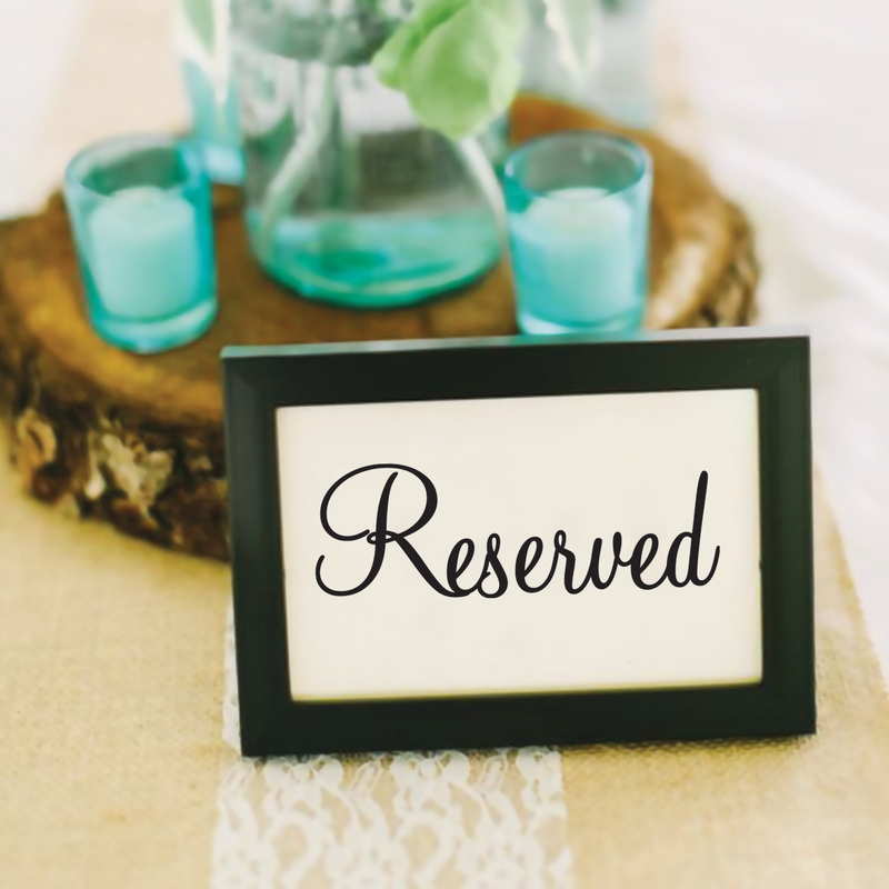 Vinyl Wall Art Decal - Reserved - 1.5" x 5" - Modern Trendy Cursive Wedding Table Reception Dinner Celebration Sign For Glass Frame Paper Family Friends Seating Area Decoration 3