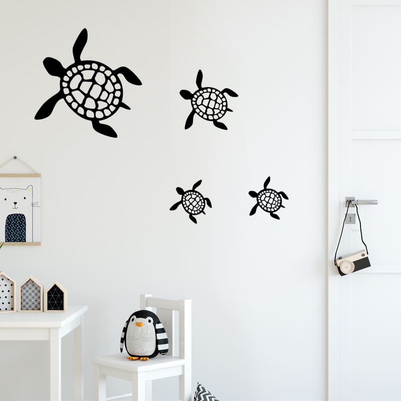 Vinyl Wall Art Decal - Turtles - Cute Modern Turtle Design For Animal Lovers Home Apartment Kids Bedroom Closet Door Window Playroom Classroom Nursery Sticker Decoration 3