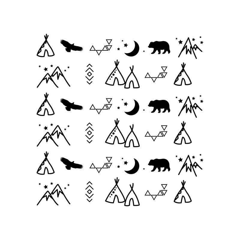 Vinyl Wall Art Decal - Teepee Bear Eagle Moon Mountains Pattern - 31" x 30" - Cute Modern Stickers Design For Home Apartment Kids Bedroom Living Room Playroom Nursery School Decoration 1