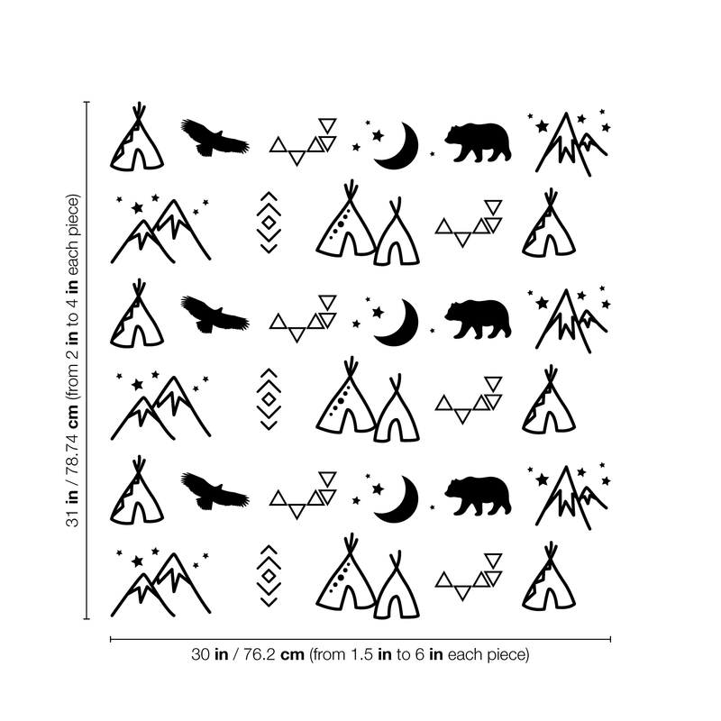 Vinyl Wall Art Decal - Teepee Bear Eagle Moon Mountains Pattern - From Each- Cute Modern Stickers Design For Home Apartment Kids Bedroom Living Room Playroom Nursery School Decoration 4