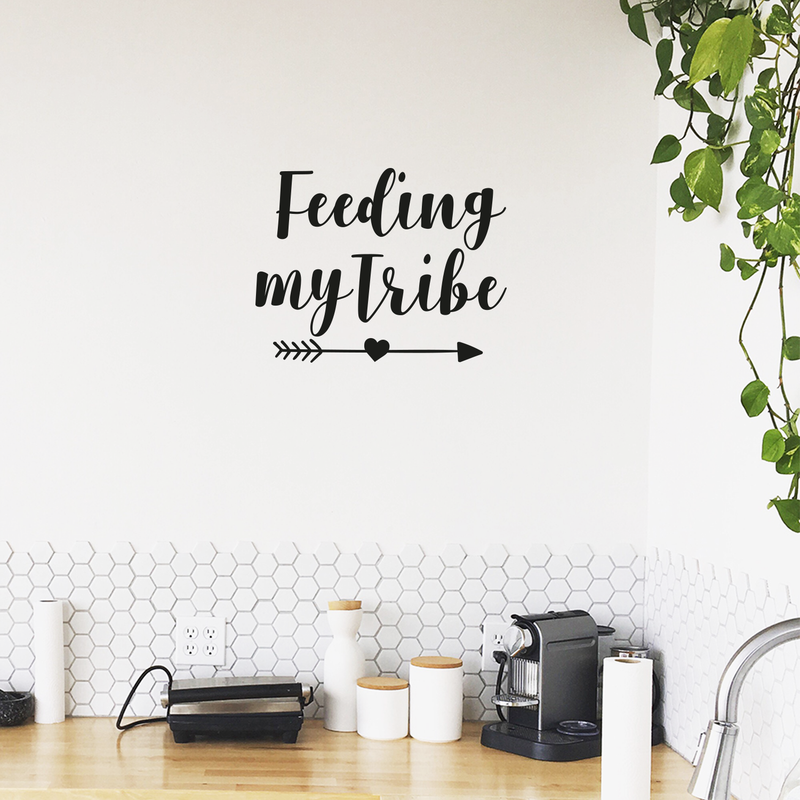 Vinyl Wall Art Decal - Feeding My Tribe - 18" x 23" - Cute Trendy Cursive Quote For Restaurant Coffee Shop Home Kitchen Dining Room Cafe Wedding Heart Arrow Shape Decoration Sticker 2