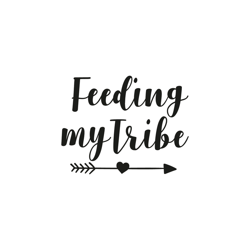 Vinyl Wall Art Decal - Feeding My Tribe - 18" x 23" - Cute Trendy Cursive Quote For Restaurant Coffee Shop Home Kitchen Dining Room Cafe Wedding Heart Arrow Shape Decoration Sticker 1