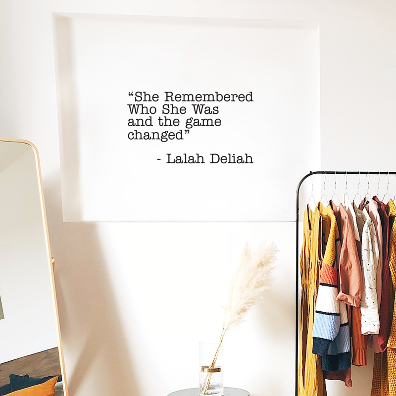 Vinyl Wall Art Decal - She Remembered Who She Was And The Game Changed - Cute Modern Women Quote For Home Apartment Bedroom Living Room Bathroom Kitchen Office Decoration Sticker 2