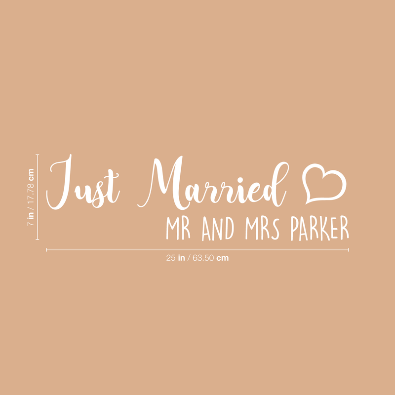 Vinyl Wall Art Decal - Just Married Names - 7" x 25" - Modern Wedding Celebration Quote For Husband Wife Home Apartment Bedroom Living Room Car Windshield Window Sticker Decoration 3