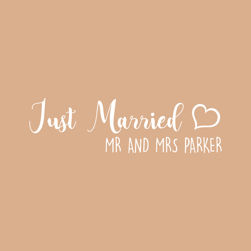 Vinyl Wall Art Decal - Custom Just Married Names - Modern Wedding Celebration Quote For Husband Wife Home Apartment Bedroom Living Room Car Windshield Window Sticker Decoration 1