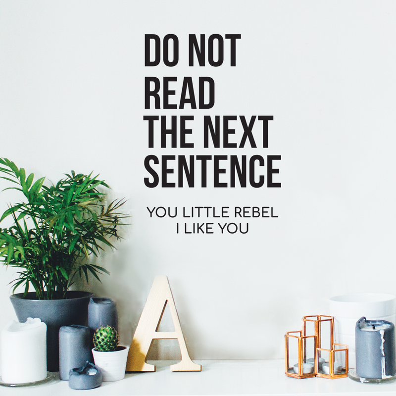 Vinyl Wall Art Decal - Do Not Read The Next Sentence You Little Rebel I Like You - 17" x 24" - Modern Sweet Funy Quote For Home Apartment Bedroom Living Room Bathroom Office Decoration Sticker 2