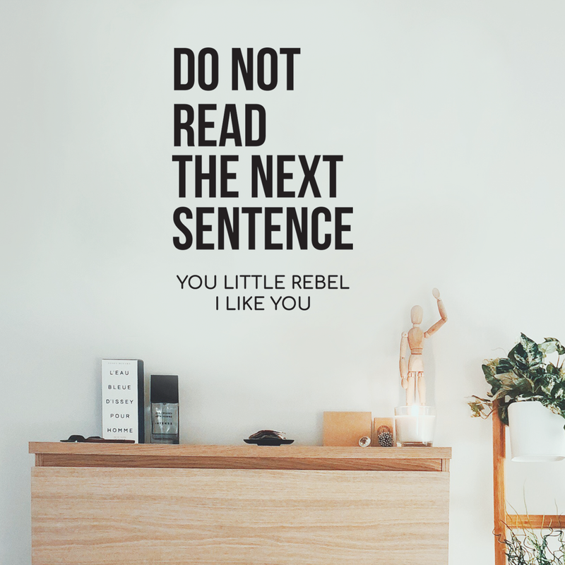 Vinyl Wall Art Decal - Do Not Read The Next Sentence You Little Rebel I Like You - 17" x 24" - Modern Sweet Funy Quote For Home Apartment Bedroom Living Room Bathroom Office Decoration Sticker 3