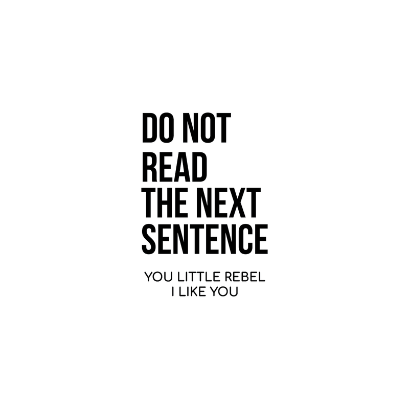 Vinyl Wall Art Decal - Do Not Read The Next Sentence You Little Rebel I Like You - 17" x 24" - Modern Sweet Funy Quote For Home Apartment Bedroom Living Room Bathroom Office Decoration Sticker 5