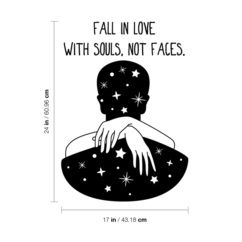 Vinyl Wall Art Decal - Fall In Love With Souls Not Faces - 24" x 17" - Modern Love Warmth Passion Affection  Quote For Home Bedroom Apartment Living Room Work Office Decoration Sticker 1