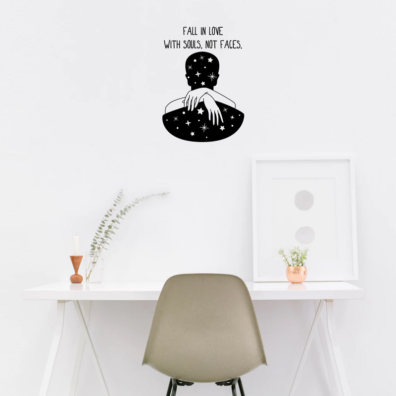 Vinyl Wall Art Decal - Fall In Love With Souls Not Faces - Modern Love Warmth Passion Affection Quote For Home Bedroom Apartment Living Room Work Office Decoration Sticker 3
