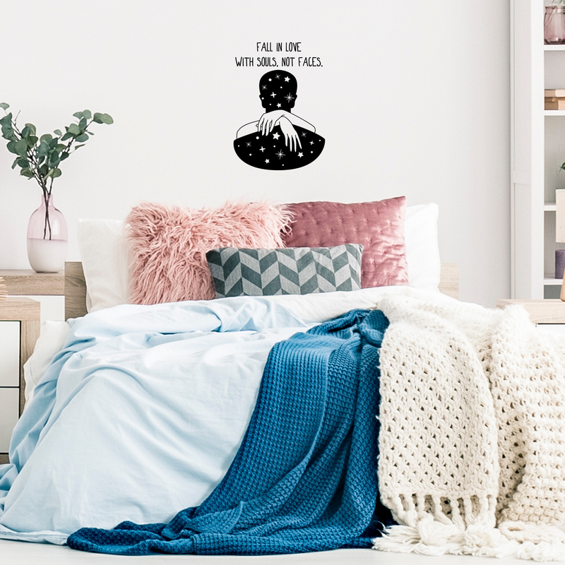 Vinyl Wall Art Decal - Fall In Love With Souls Not Faces - Modern Love Warmth Passion Affection Quote For Home Bedroom Apartment Living Room Work Office Decoration Sticker 2